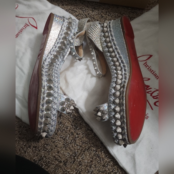 Christian Louboutin Espadrille in Silver size 40 / Women's 9.5. Nappa Mica - Picture 9 of 9